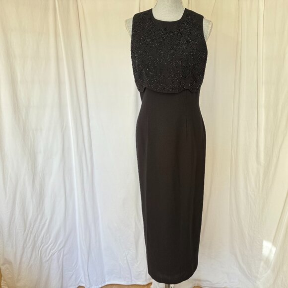 MariAnna Vintage Black Beaded Long Formal Bodice sleeveless Evening Dress Size 8 - Picture 2 of 10